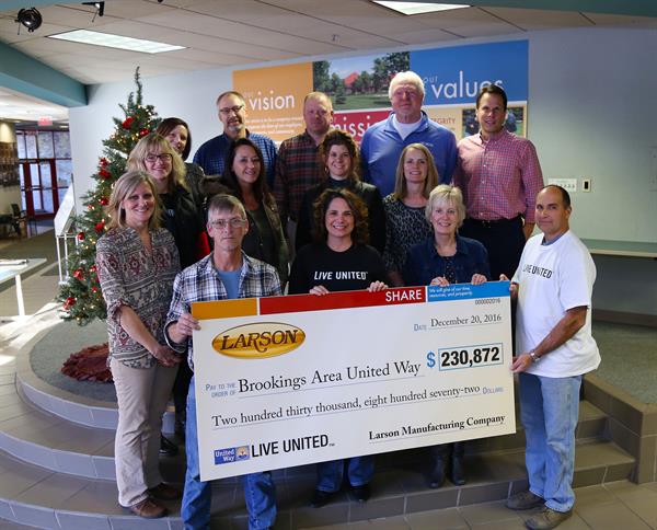 2016 Larson Presents United Way Check Larson committee presents United Way with check