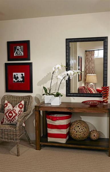 Accent items like storage and frame mats with a pop of color
