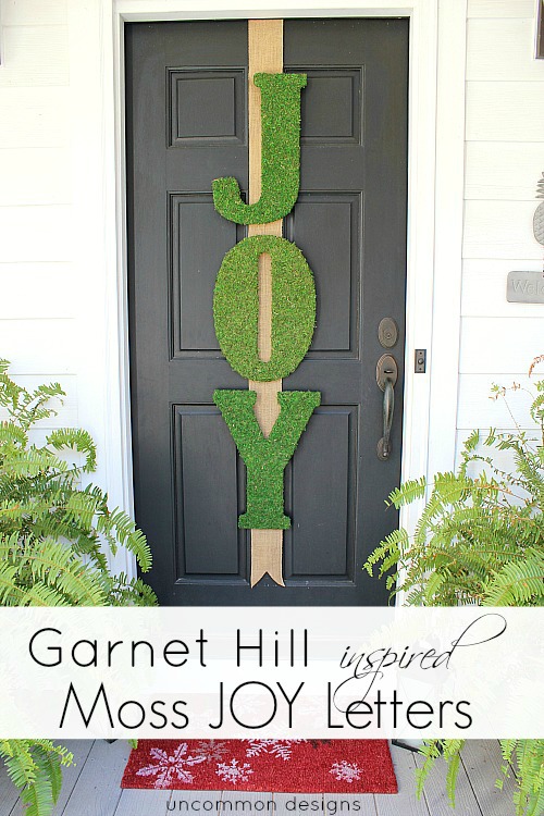Winter Front Porch Decor | Moss Letters Add moss letters onto burlap for a rustic holiday look.