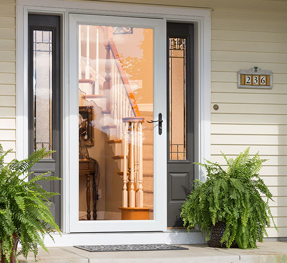 Storm doors with glass and screen