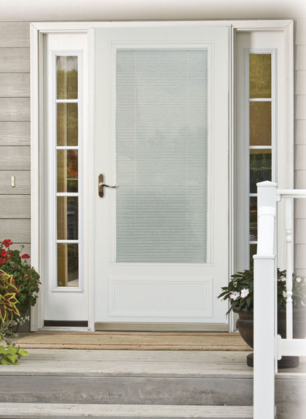 Storm doors with built in blinds